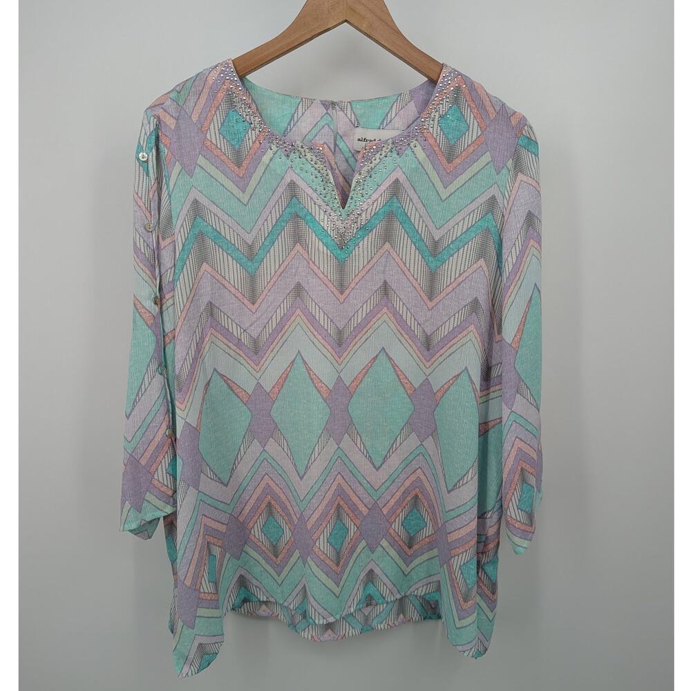 Alfred Dunner Pastel Chevron Print Blouse - Mint, Lavender, Peach